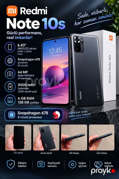 Redmi Note 10S, 128 GB, rəng - Boz, İki sim kartlı — Masazır