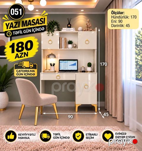 Yazı masası – model 051 Ölçülər: - Hündürlük: 170 sm - Eni: 90 sm — Digah