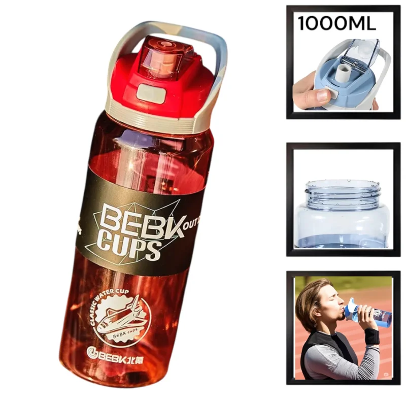 İdman su qabı Bebk Cups WS1304, qırmızı, 1000 ml — Bakı