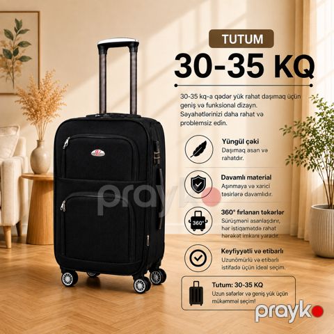 Çamadan 4 təkərli, qara, parça, ölçü 3XL — Bakı