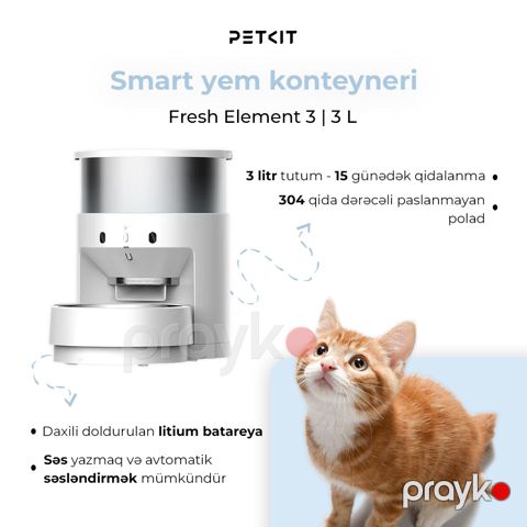 İtlər və pişiklər üçün ağıllı avtomatik yem təknəsi Petkit Fresh Element 3, 3l (6973293801514) — Bakı