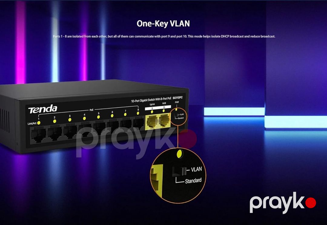 Tenda SG110PC 10-Port Gigabit Lite PoE Switch with 8-Port PoE 100W — Şəbəkə və server avadanlığı, Bakı (2)