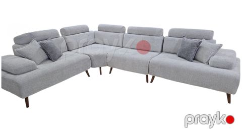 Künc divan, 4 hissə, taxta/dəmir/parça, acıq boz — Bakı