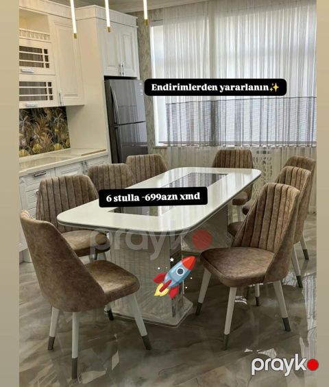 Mətbəx/qonaq otağı üçün masa və 6 ədəd stul dəsti. Xüsusiyyətlər — Digah