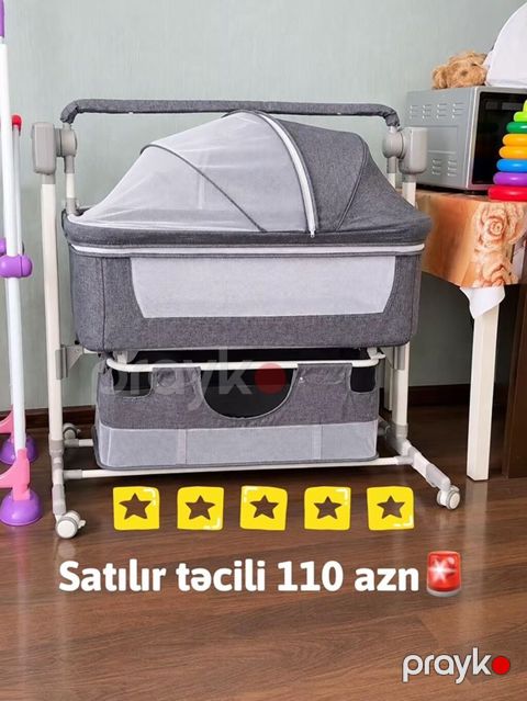 Uşaq beşiyi – yan tərəfi açılan və təkərlərlə hərəkət edən model — Gəncə