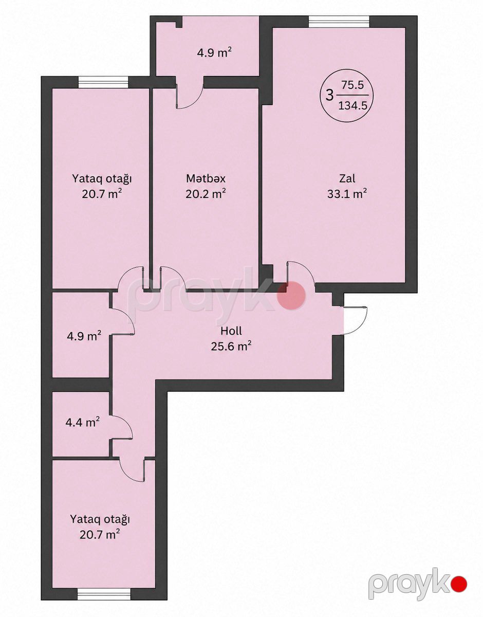 Satılır 3 otaqlı yeni tikili 134 m² — Mənzil, Bakı (2)
