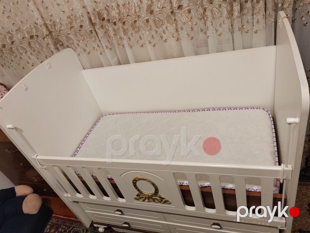 Uşaq beşiyi – “Baby Mood” model - Rəng: ağ, qızılı dekor elementli ön — Bəşikləri, Bakı (3)