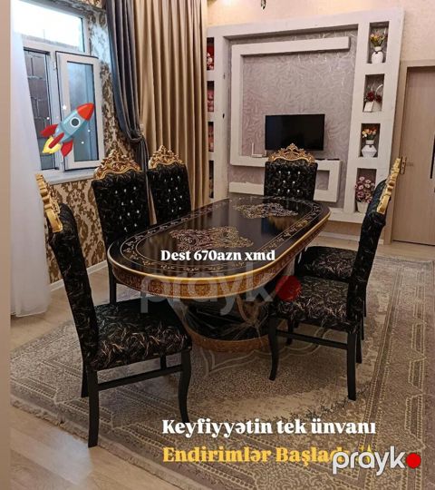 Qonaq otağı üçün, Yeni, Açılmayan, Oval masa, 6 stul — Digah