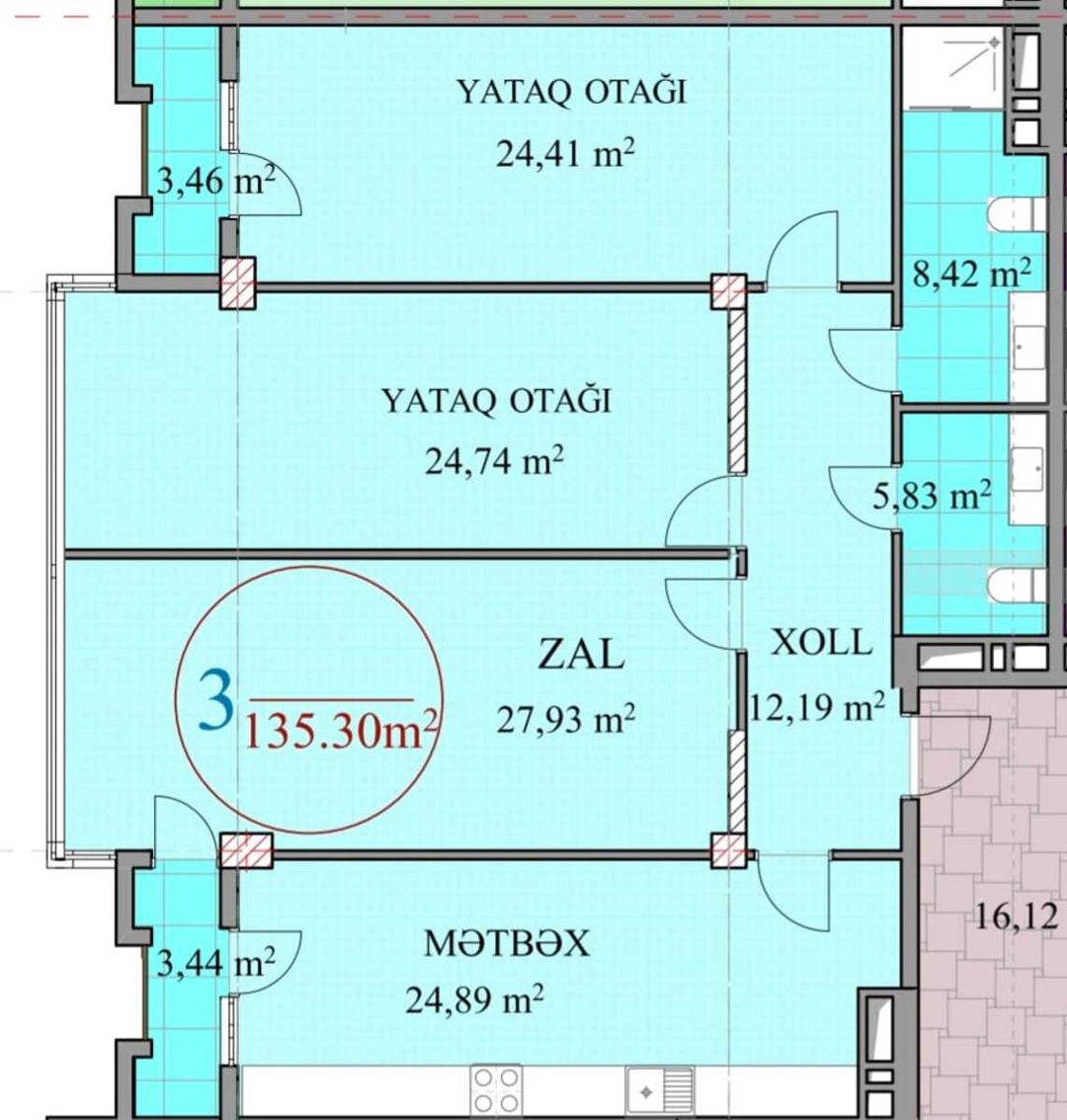 Satılır 3 otaqlı yeni tikili 135.6 m² — Mənzil, Bakı (2)
