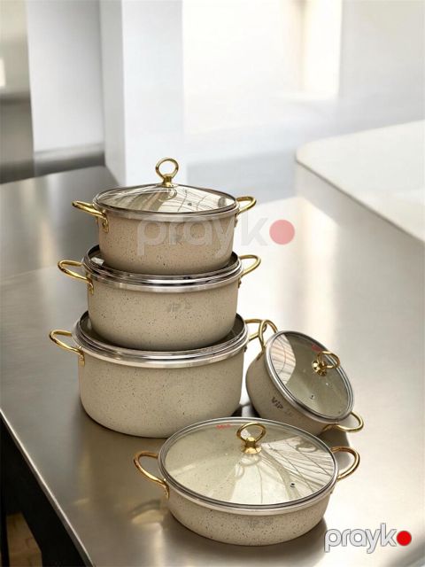 Qazan dəsti Vip Chef, qranit, krem, 10 parça, 18/20/24/28 sm — Bakı