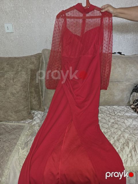 Qırmızı axşam/gecə geyimi - Uzun model, balıq kəsimi effekti ilə — Sumqayıt