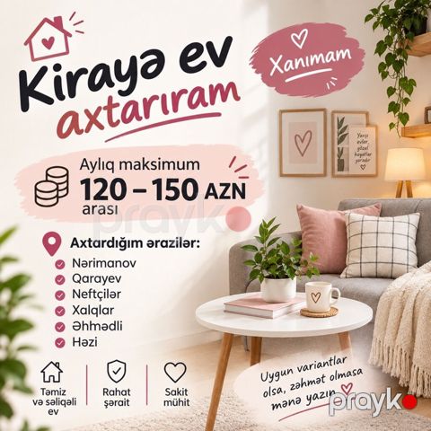 Kirayə EV Axtarıram Salam. Xanımam və özüm üçün kirayə ev/otaq — Bakı