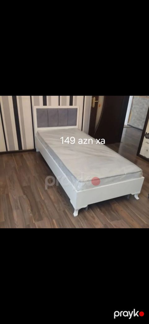 Tək nəfərlik çarpayı və döşək dəsti. - Rəng: ağ gövdə, boz yumşaq — Xırdalan