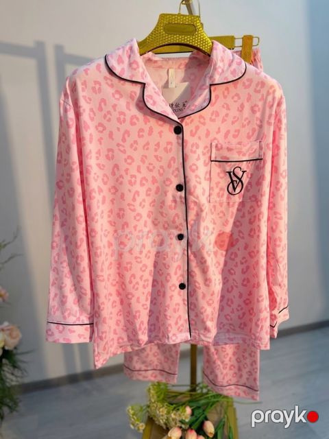 Şalvarlı pijama dəsti, açıq çəhrayı, poliester, ölçü Xl/xxl — Bakı