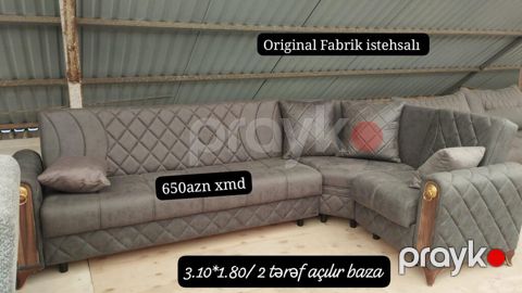 Orijinal fabrik istehsalı künc divan dəsti. - Rəng: boz/börünç — Mehdiabad