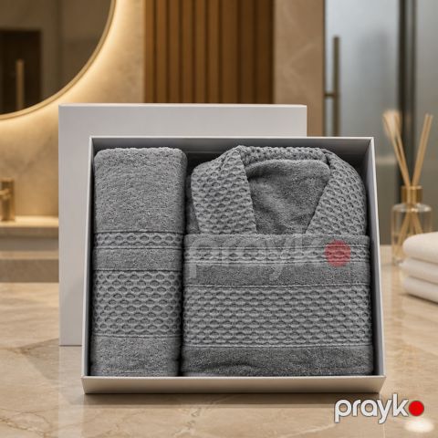 Kişilər üçün hamam dəsti 5615, pambıq, boz, ölçü L/XL — Bakı