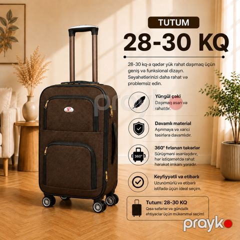 Çamadan 4 təkərli, qəhvəyi, parça, ölçü 3XL — Bakı