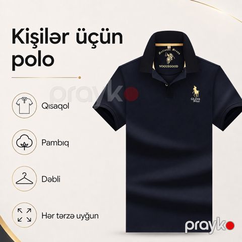 Kişilər üçün polo köynək EB_1413, pambıq, qara, ölçü L — Bakı