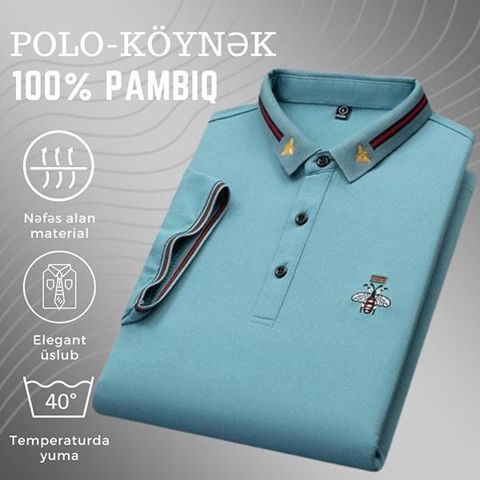 Kişilər üçün polo EB_777, mavi, pambıq, ölçü M — Bakı