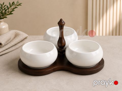 Çərəz qabı 6921-3514, keramika, altlıqla, 3 bölməli, ağ, 26х15 sm — Bakı