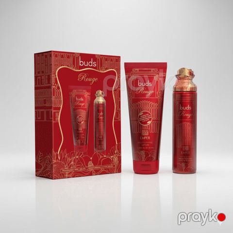 Qulluq üçün kosmetika dəsti Emper Buds Rouge bədən üçün ətirli sprey 250 ml + nəmləndirici losyon 250 ml - MJ-BR250GS — Bakı
