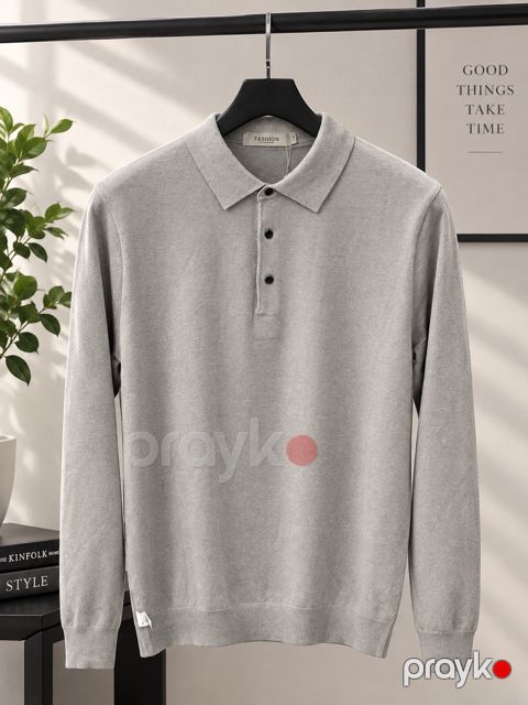 Kişi üçün uzunqol polo, boz, bambuk, ölçü M — Bakı