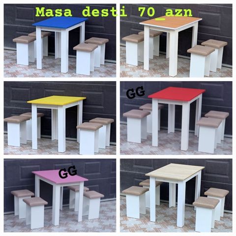 Masa dəsti – 70 AZN Tərkib: - 1 ədəd dördbucaqlı masa - 4 ədəd — ucuz.mebel — Столы и стулья