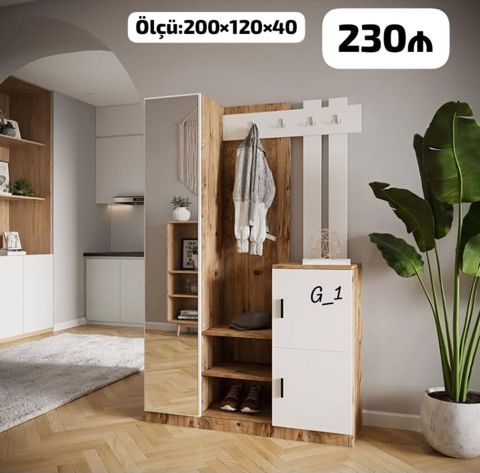 Dəhliz üçün çoxfunksiyalı asılqan-dolap sistemi Ölçü: 200×120×40 sm — Ucuz serfeli Mebel — Hallway furniture