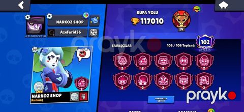 Brawl Stars hesabı – yüksək səviyyəli - Kupa yolu: 117,010 — Şamaxı