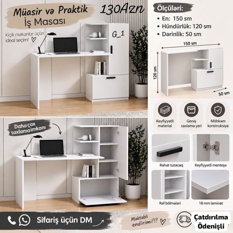 Müasir və praktik iş masası – kiçik məkanlar üçün ideal seçim — Ucuz serfeli Mebel — Computer desks and chairs