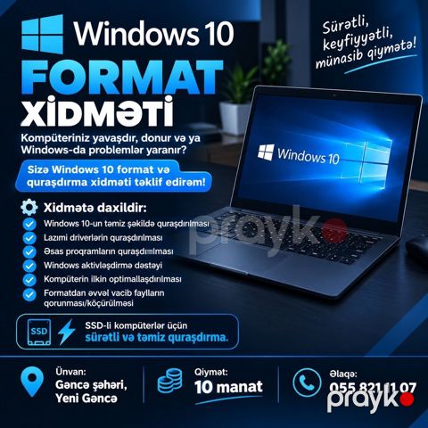 Windows 10 format və quraşdırma xidməti Kompyuteriniz yavaşıyır — Gəncə