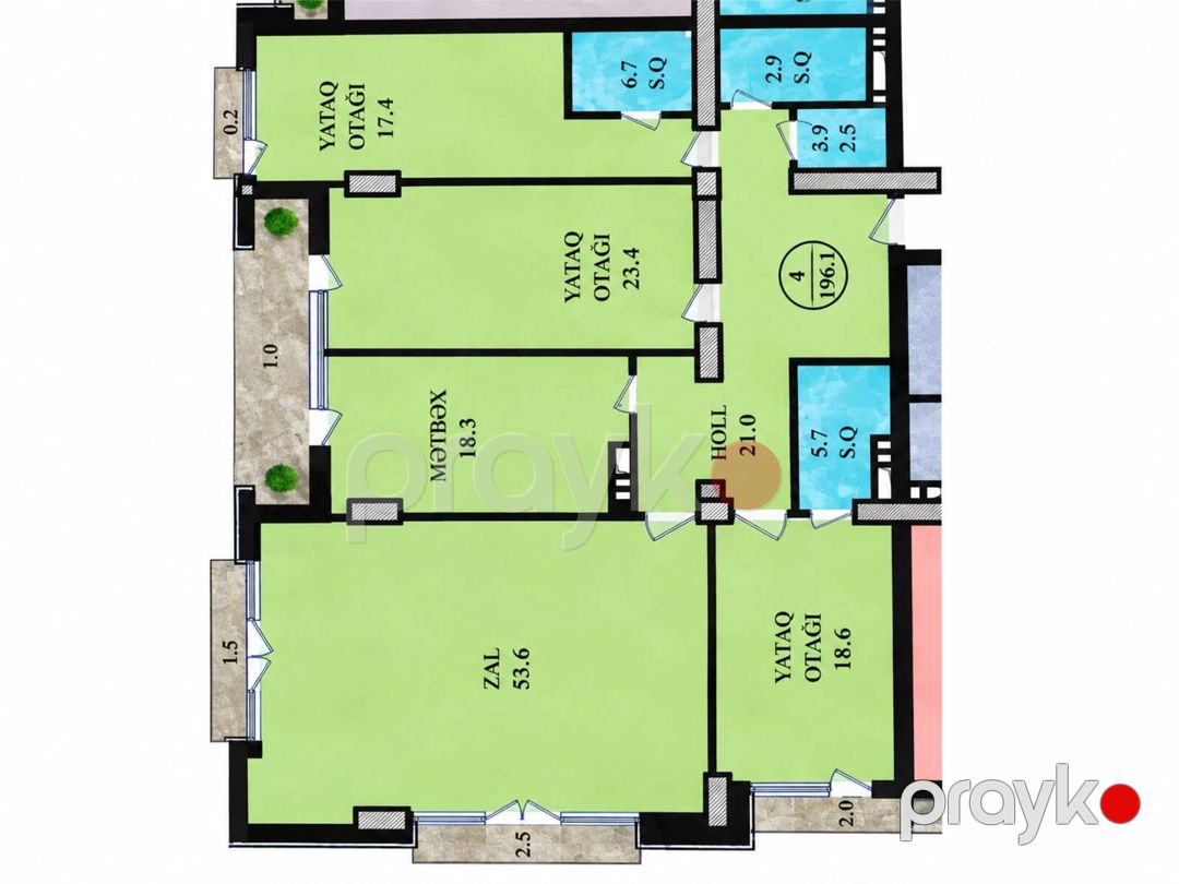 Satılır 4 otaqlı yeni tikili 196.1 m² — Mənzil, Bakı (8)
