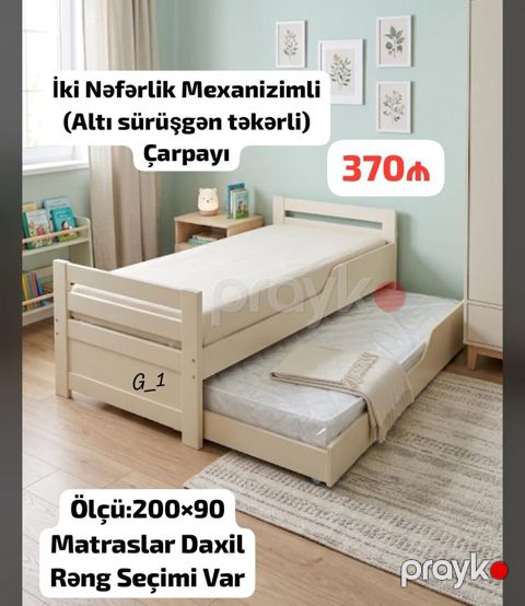 İki nəfərlik mexanizimli çarpayı (altı sürüşgən təkərli) — Bakı