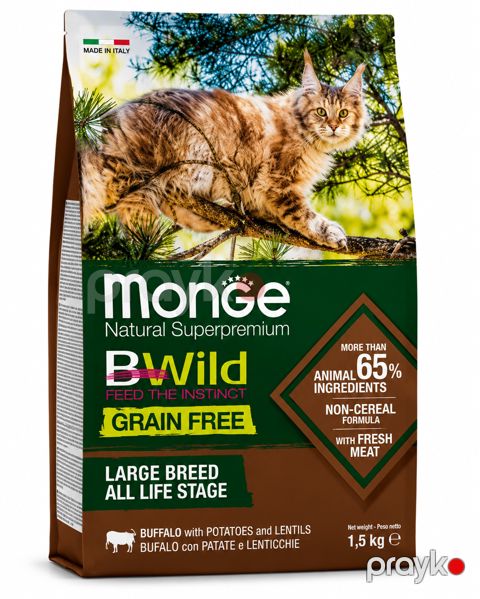 Quru yem Monge Cat BWild Grain Free Buffalo, böyük cinsli pişiklər üçün, 1.5 kq — Bakı