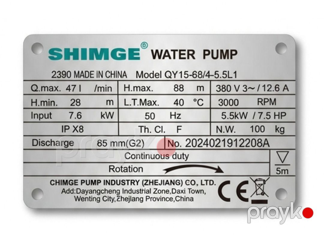 Salınan nasos Shimge QY15-68/4-5.5L1 — Mallar, Bakı (2)