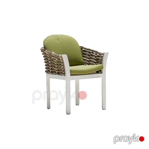 Bağ üçün qollu kreslo Skyline Oliva, alüminium karkas, sintetik rattan, ağ mat, oturacaq yastığı çıxarılan, su itələyən, UV davamlı - 23250 Olıva — Bakı