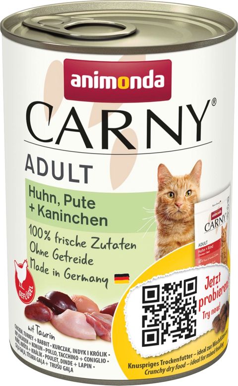 Pişiklər üçün konserv Animonda Carny Adult, hind quşu, ördək və toyuq əti, 400 q — Bakı