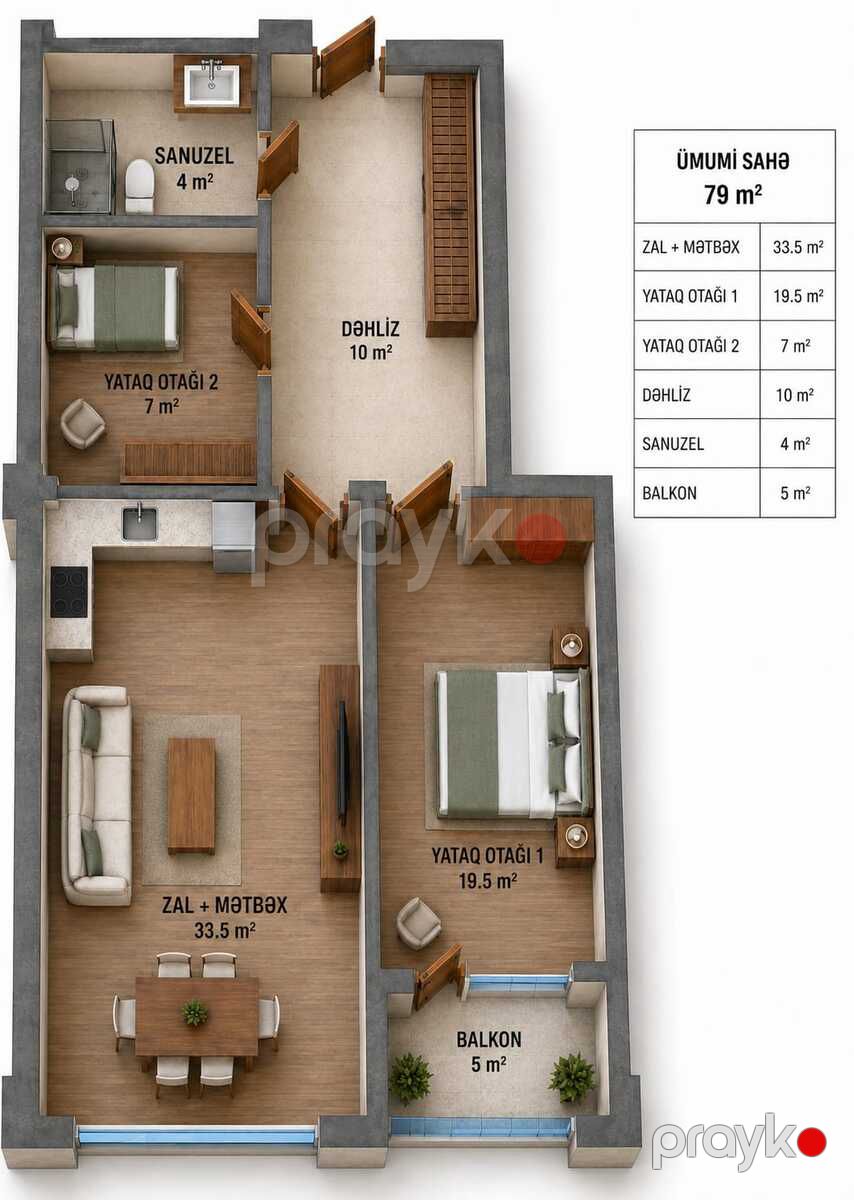 Satılır 2 otaqlı yeni tikili 79 m² — Mənzil, Bakı (6)