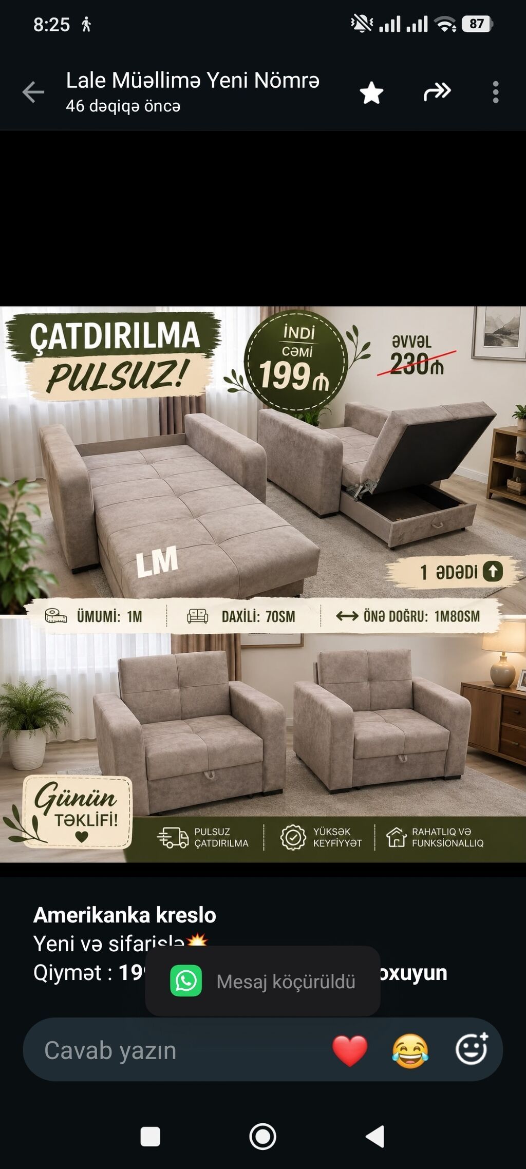 *Amerikanka kreslo* Yeni və sifarişlə Qiymət *199₼* (1 ədədi — Kreslolar, Bakı