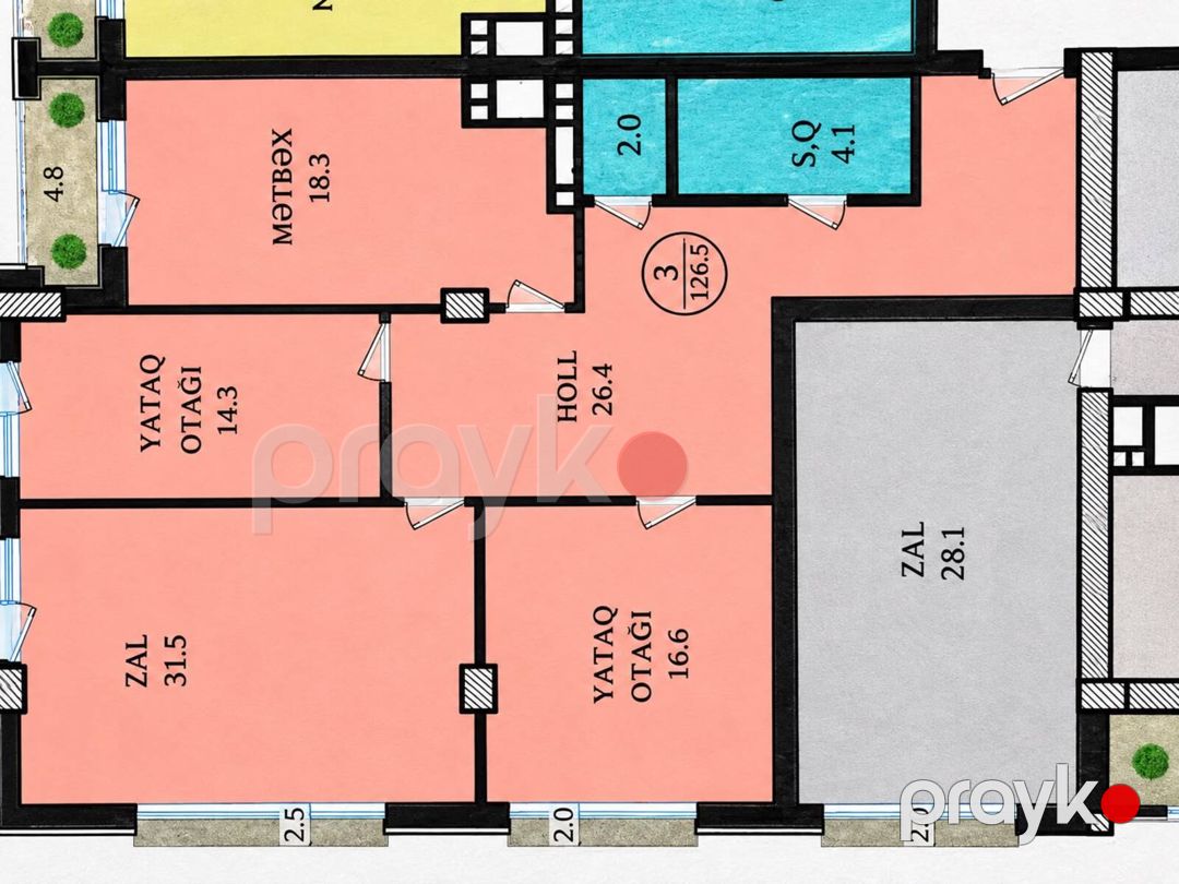 Satılır 3 otaqlı yeni tikili 126.5 m² — Mənzil, Bakı (8)