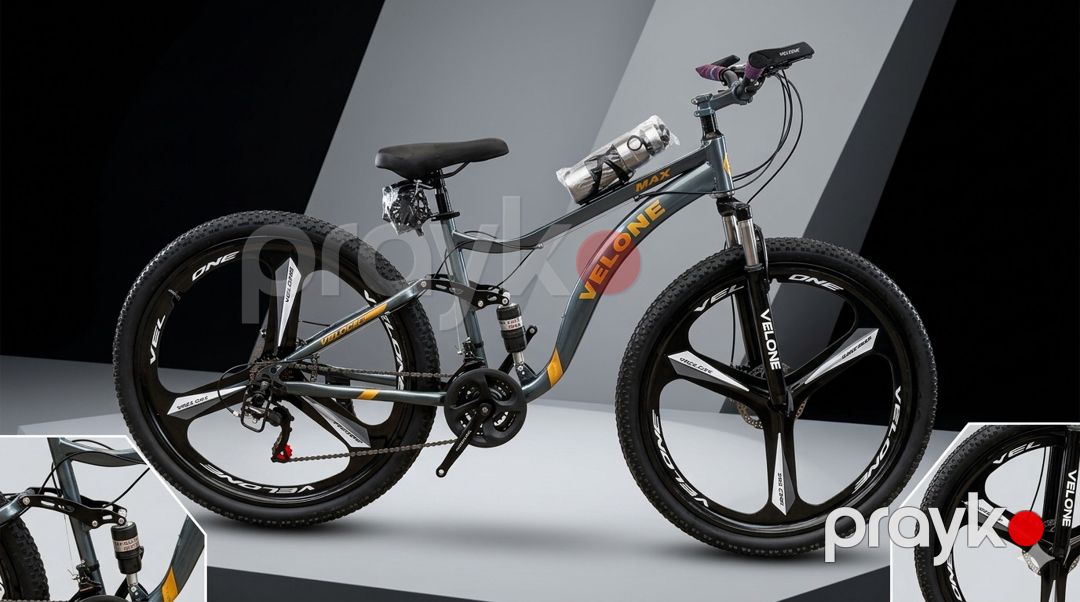 Dağ velosipedi Velocruz 2 amartizatorlu AMG disk MTB 24, boz — Velosipedlər, Bakı (2)