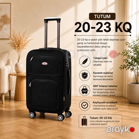 Çamadan 4 təkərli, qara, parça, ölçü XL — Bakı