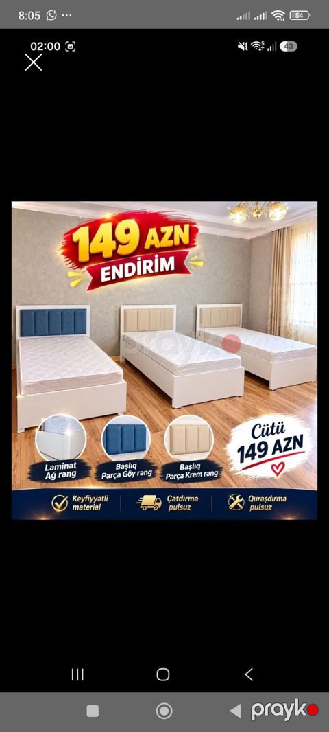 Tək nəfərlik çarpayı dəsti - Korpus: ağ laminat - Başlıq variantları — Bakı