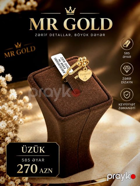 Üzük, Tiffany, Sarı qızıl, 585 Əyar, Qaşsız — Bakı