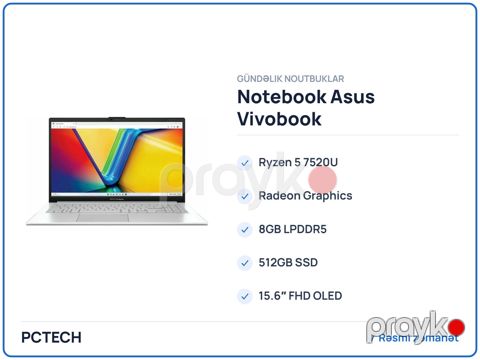 Notebook Asus Vivobook E1504FA-L1013W (90NB0ZR1-M00LA0) — Bakı