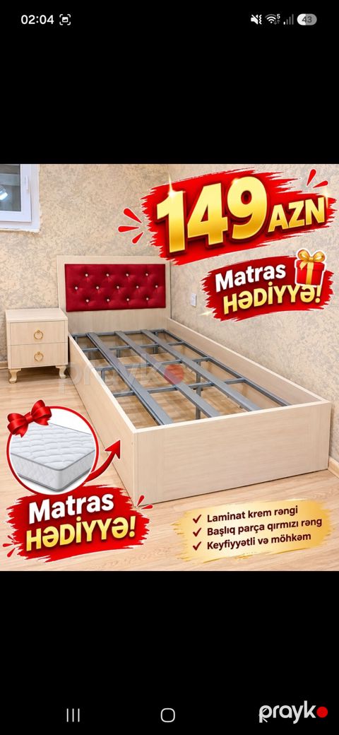 Tək nəfərlik çarpayı dəsti - Korpus: laminat, krem rəngi - Başlıq — Xırdalan