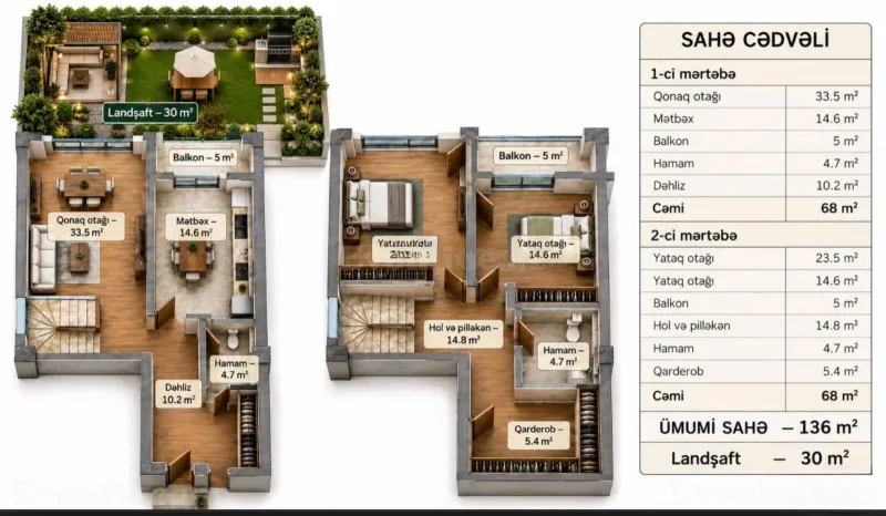 Satılır 5 otaqlı Mənzil Yeni tikili 136 m² Bakı, Abşeron r., Masazır — Mənzil, Bakı (5)