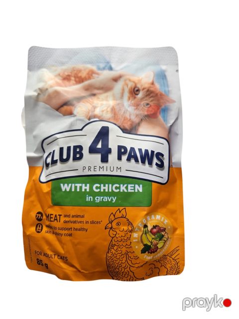 Nəm yem pişiklər üçün Club 4 Paws, toyuq ilə, 85 q — Bakı