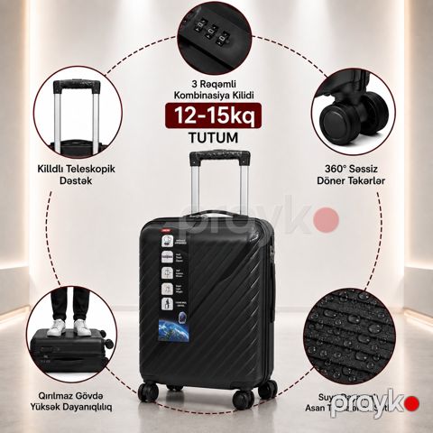 Çamadan 0483, plastik, qara, ölçü M — Bakı