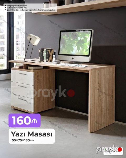 Düz masa, Stulsuz, Polkasız, Siyirməli, Teksturalı laminat — Bakı